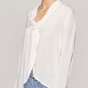 LNA lightweight white twister long sleeve blouse